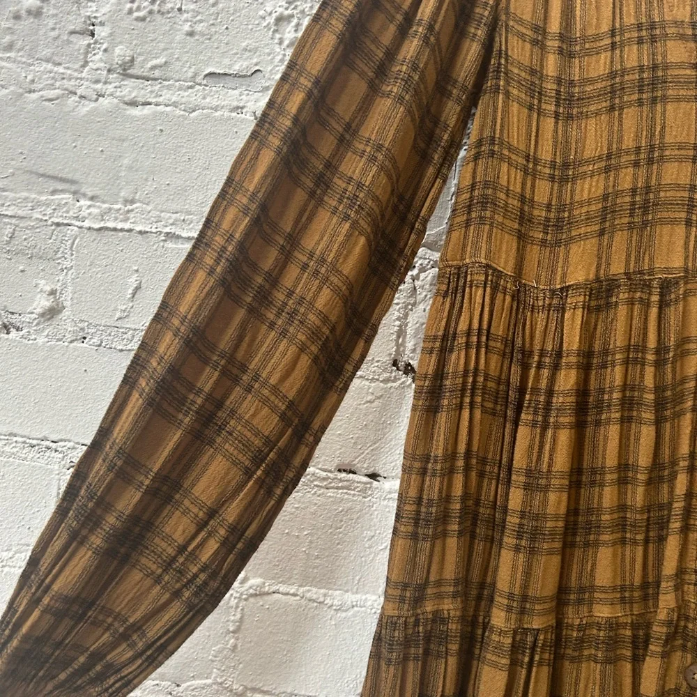 Urban Outfitters Mustard Plaid Long Sleeve Dress - Picture 3 of 4